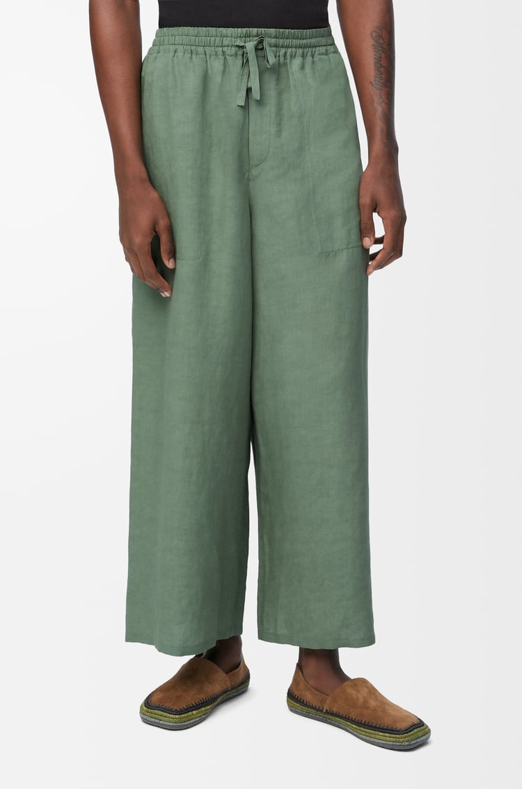 LOEWE Cropped trousers in viscose and linen Sage