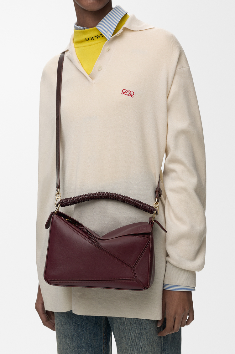 LOEWE パズルバッグ スモール（スムースカーフ&ナパラム） ダークバーガンディ