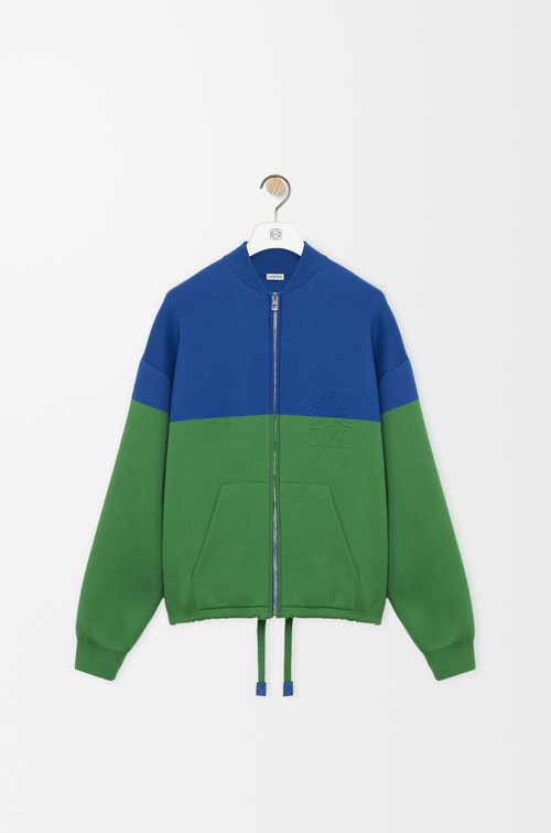 LOEWE Cardigan mit Reißverschluss aus Baumwolle Blau/Grün