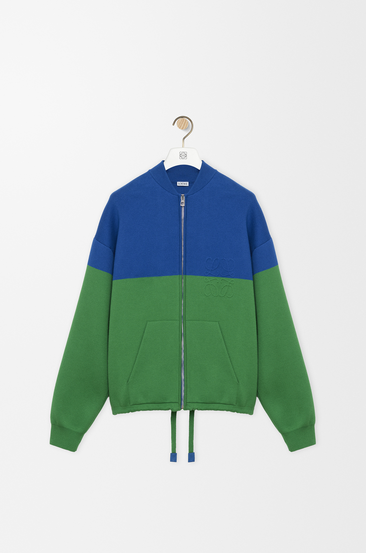 LOEWE Cardigan mit Reißverschluss aus Baumwolle Blau/Grün