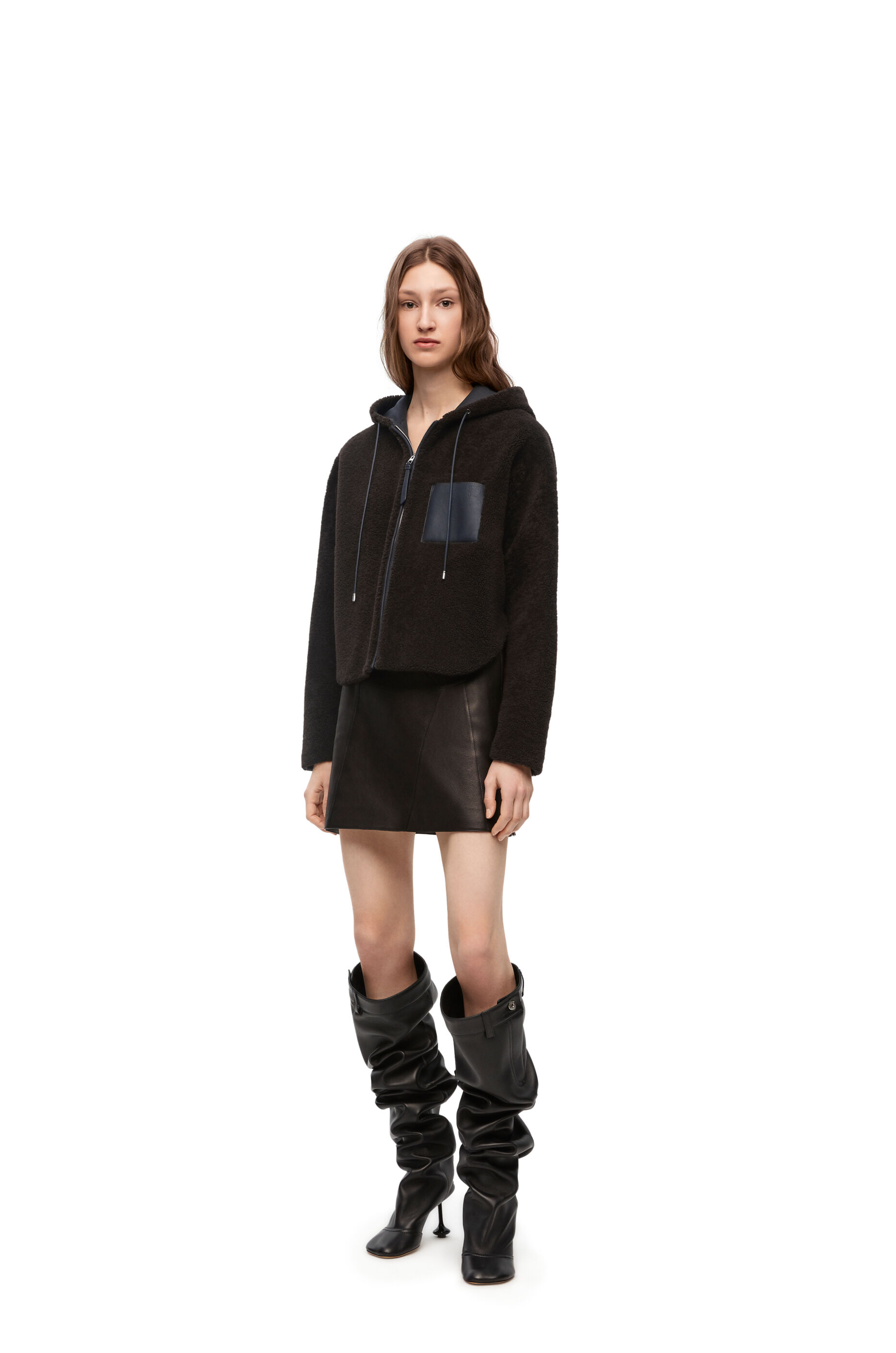 Hooded jacket in shearling Brown Navy Blue LOEWE
