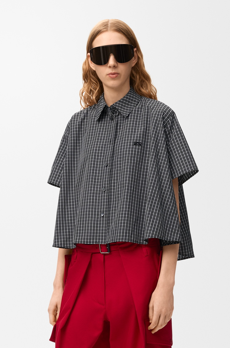 LOEWE Camisa trapecio de manga corta en algodón técnico Negro/Blanco