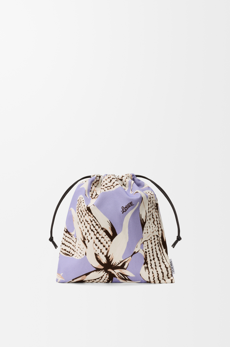 LOEWE 小号帆布玉米抽绳手拿包 白色/淡紫色