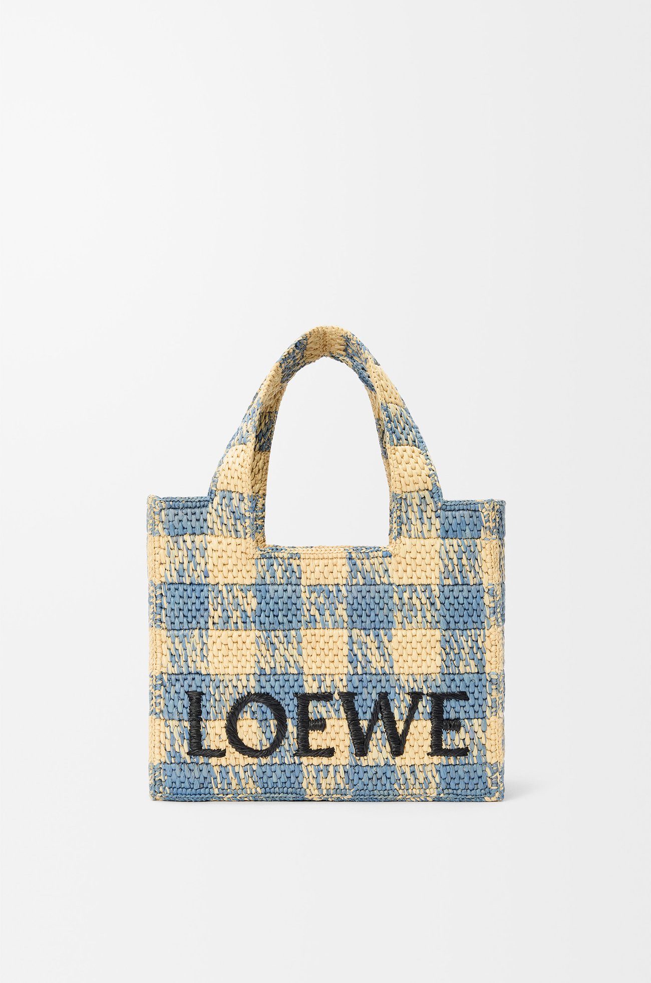 LOEWE Small LOEWE Font tote in raffia Natural/Light Blue