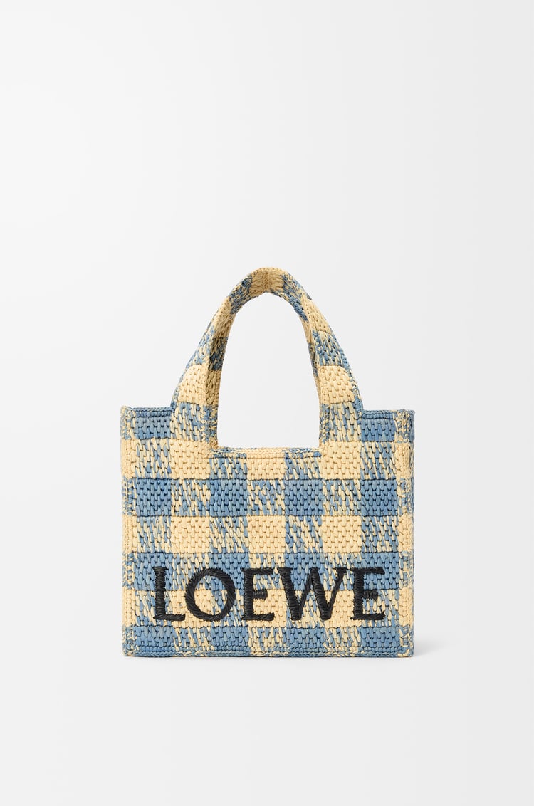 LOEWE Small LOEWE Font tote in raffia Natural/Light Blue