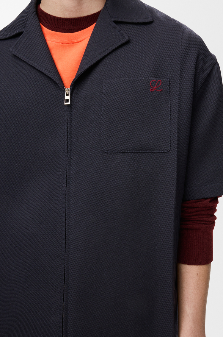 LOEWE Camisa de manga corta en lana Azul Marino Oscuro