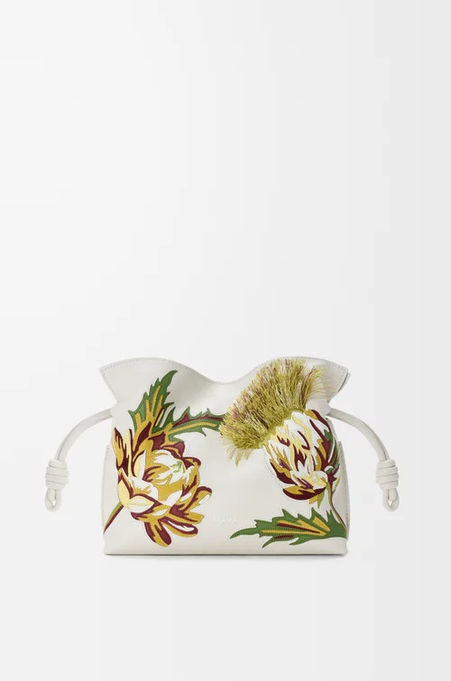LOEWE Mini Flamenco clutch in calfskin Soft White