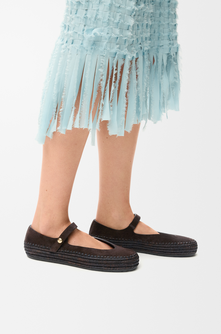 LOEWE リオ メリージェーン（スエード&ラフィア） ダークブラウン