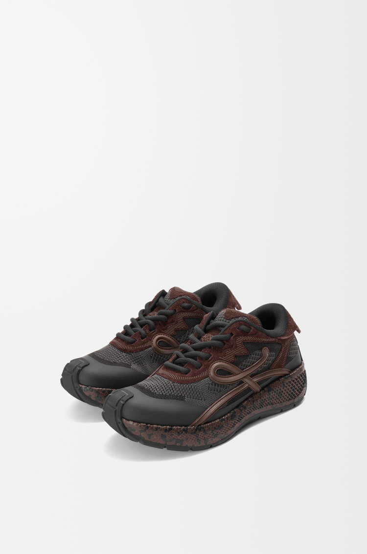 LOEWE Pogo sneaker in technical knit and suede Black/Brown/Black