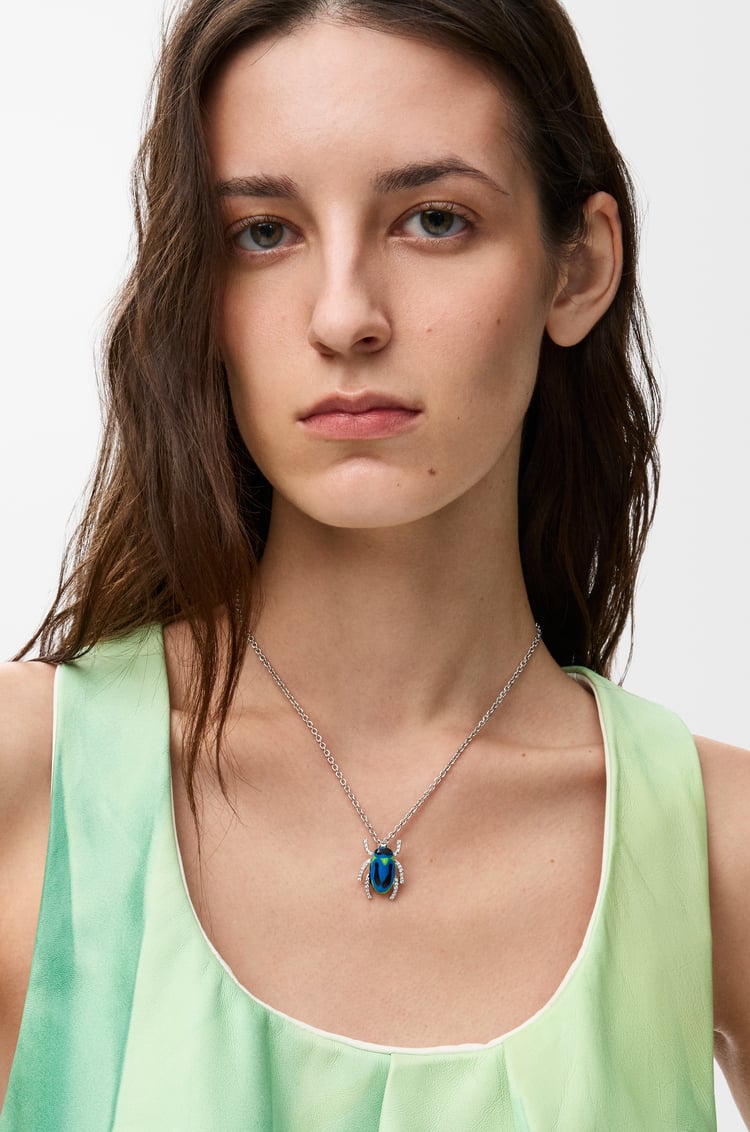 LOEWE Collar Scarabeo en plata de ley, esmalte y cristal  Plateado/Azul