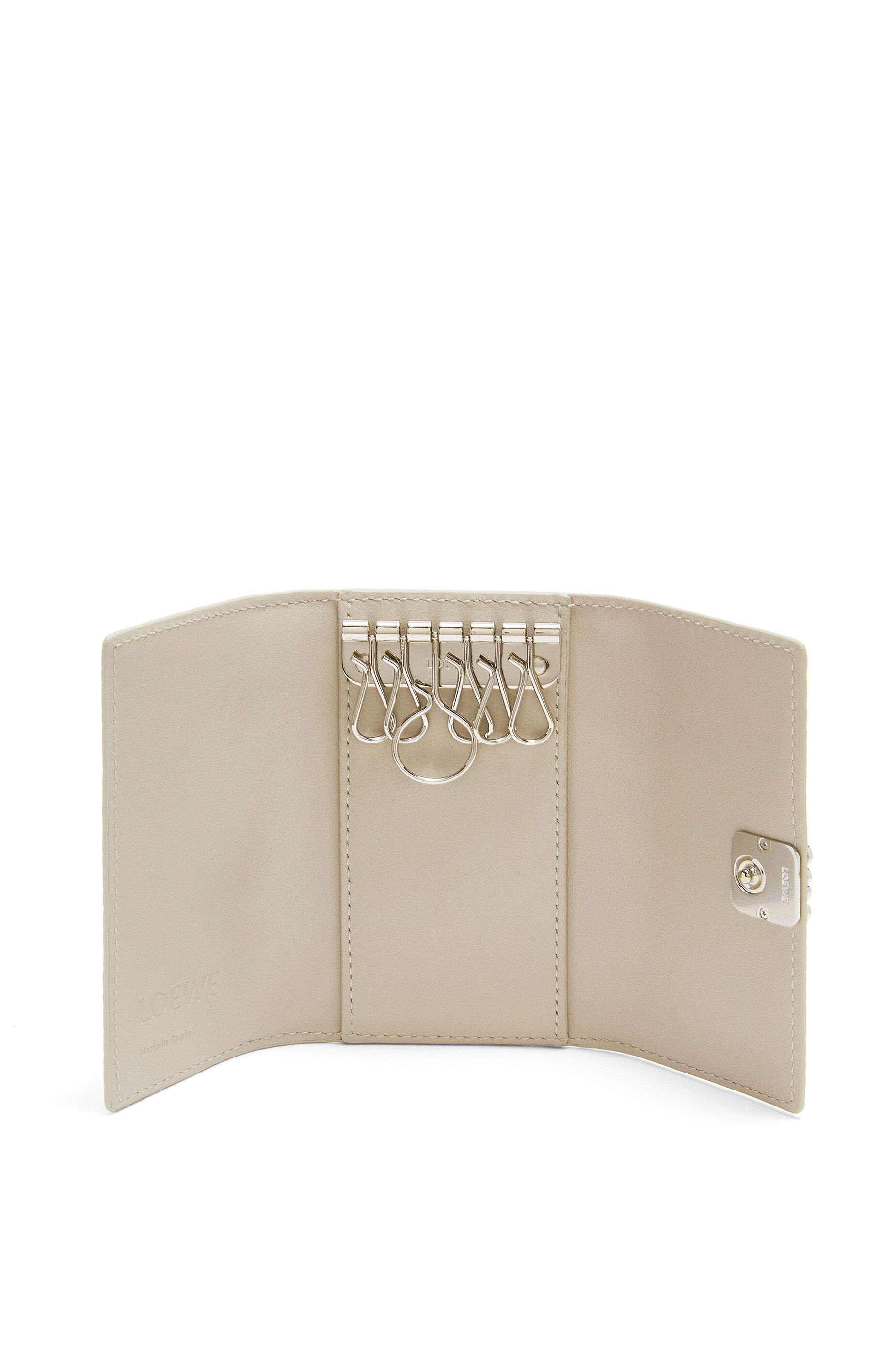 Loewe Women s Luxury Anagram Key Case in Pebble Grained Calfskin White Cases