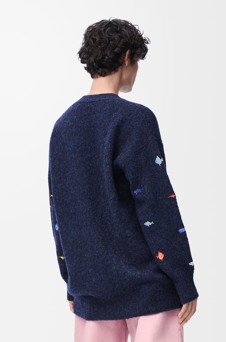LOEWE Long cardigan in wool Black/Multicolor