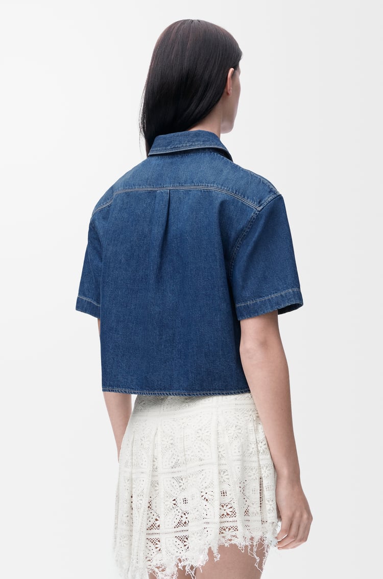 LOEWE Camisa de manga corta en tejido denim Azul Claro