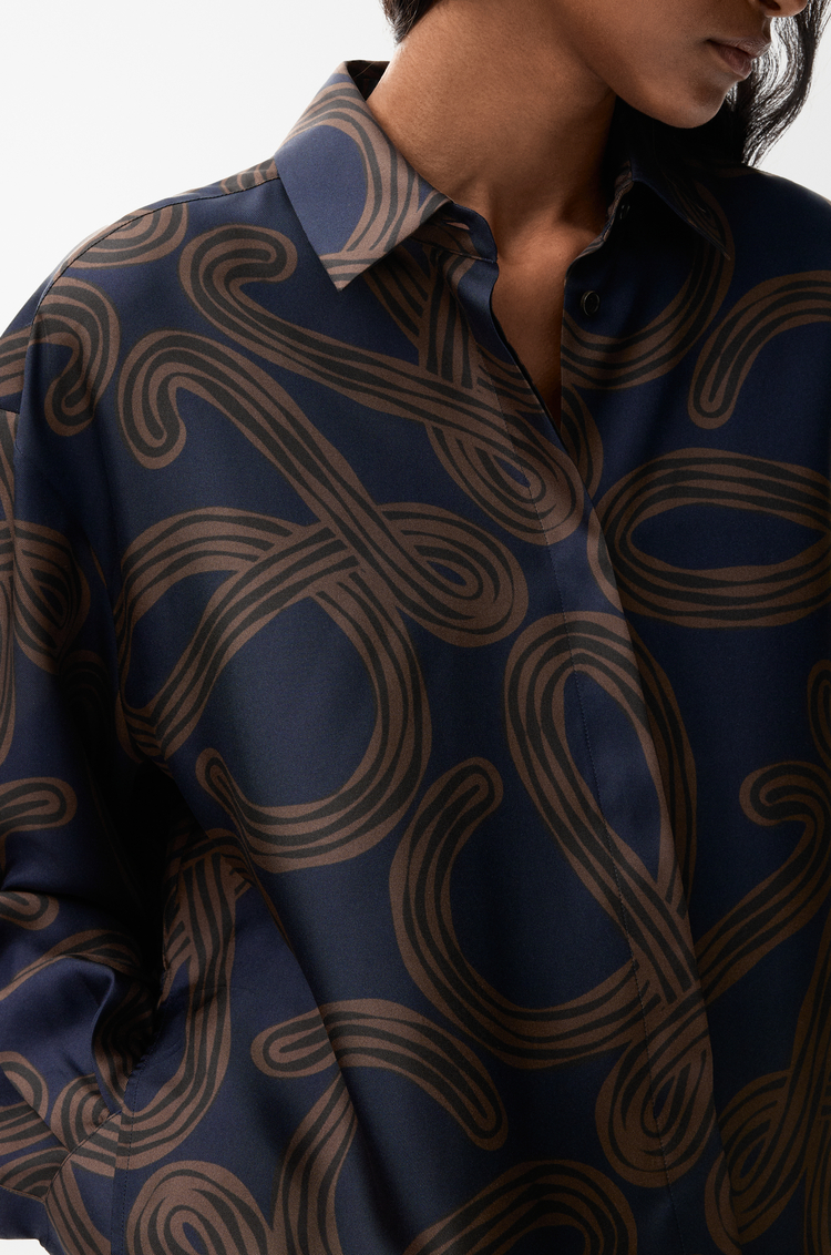 LOEWE Camisa en seda Azul Marino/Marrón