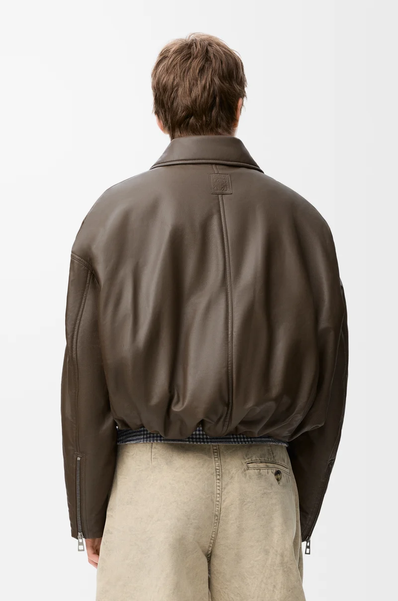 LOEWE Chaqueta biker en piel napa de cordero Verde Caqui