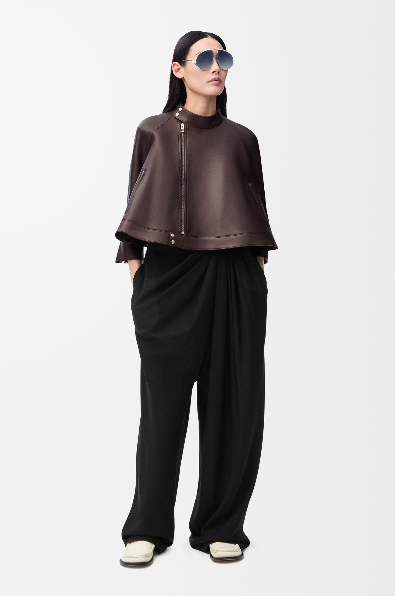 LOEWE Chaqueta trapecio en piel napa de cordero Brownie plp_rd