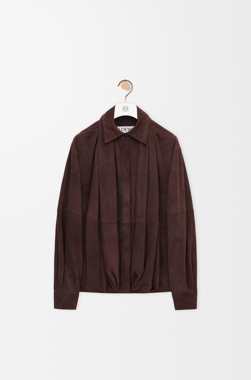 LOEWE Draped shirt in suede goatskin Brown