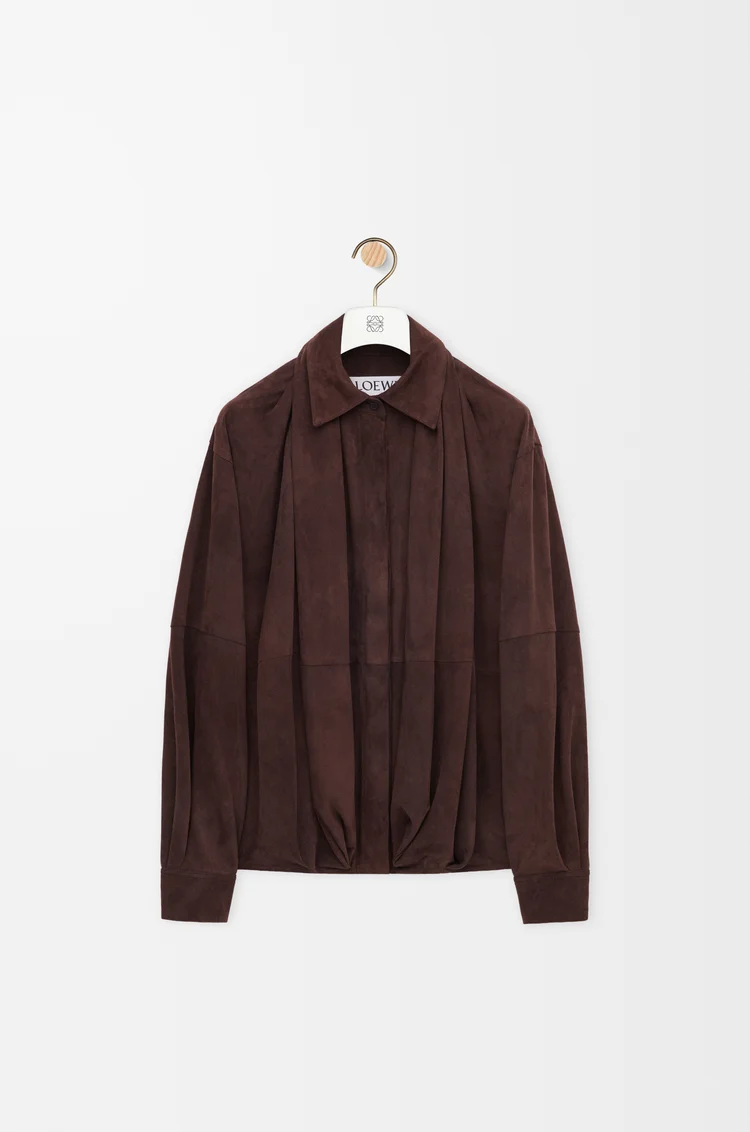 LOEWE Draped shirt in suede goatskin Brown