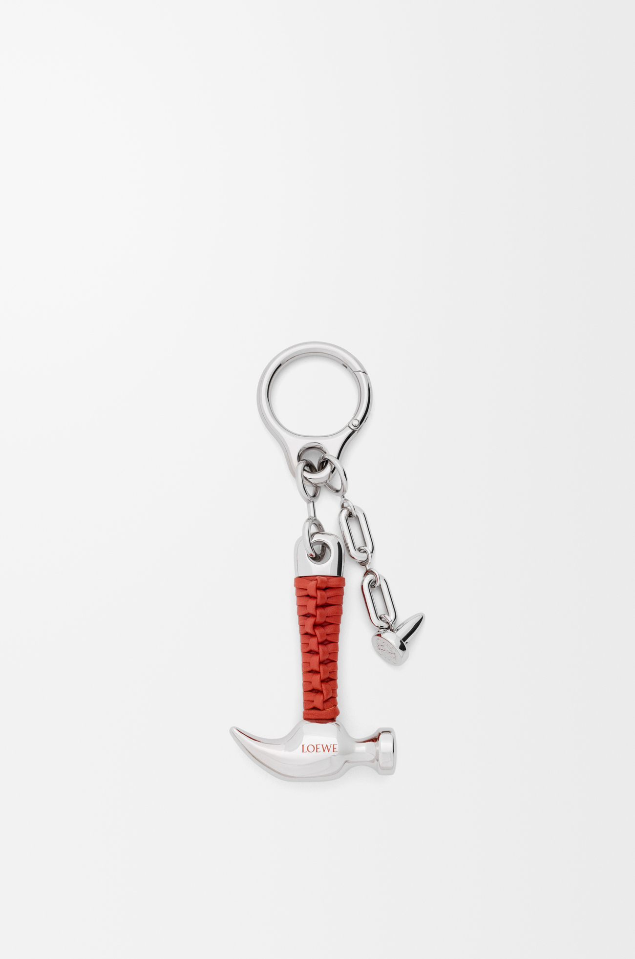 LOEWE Hammer charm in brass and calfskin Silver/Red
