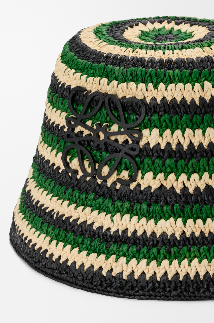 LOEWE Sombrero de pescador Anagram en rafia y piel de ternera Negro/Verde