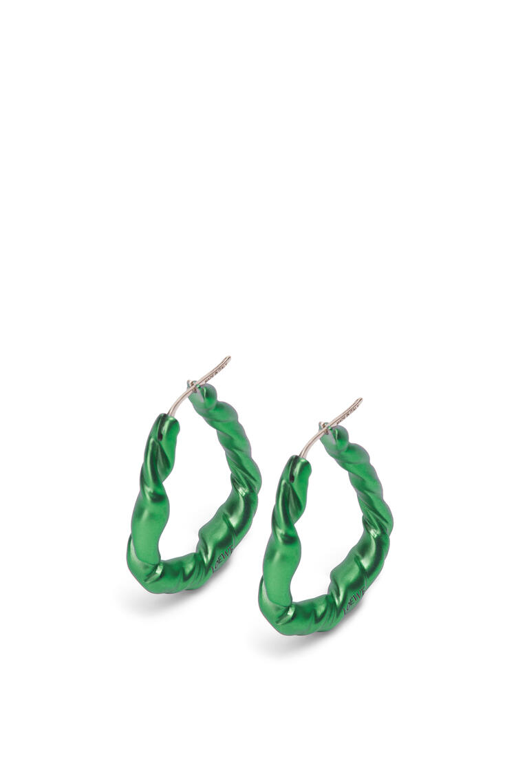 LOEWE 紋銀納帕皮革扭曲環形耳環 深綠色