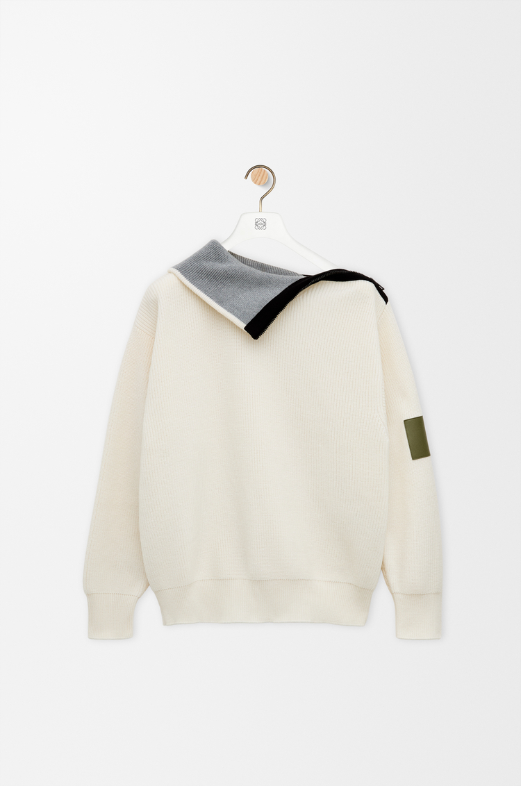 LOEWE Jersey con cremallera en lana Blanco