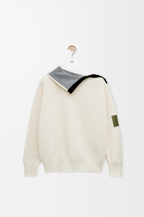 LOEWE Jersey con cremallera en lana Blanco