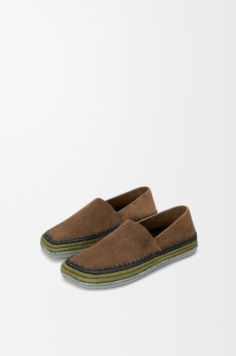 LOEWE Slipper Rio en ante y rafia Marrón