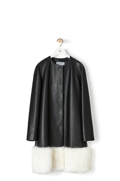 LOEWE SHEARLING TRIM COAT Black/White