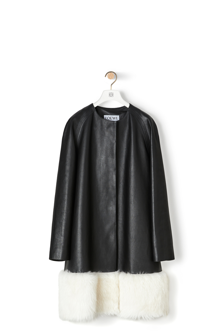 LOEWE SHEARLING TRIM COAT Black/White