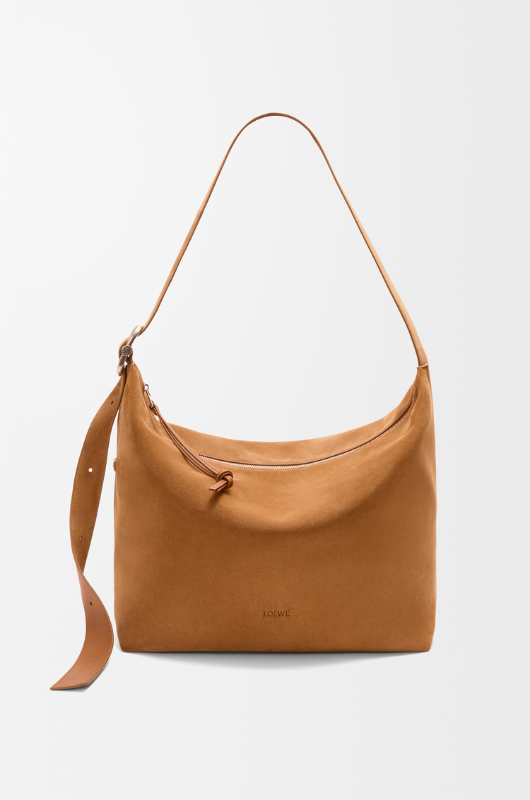 LOEWE Large Loop hobo in suede calfskin Tobacco
