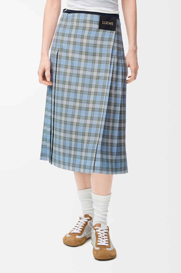 LOEWE Falda plisada en mezcla de lana Azul Claro/Blanco