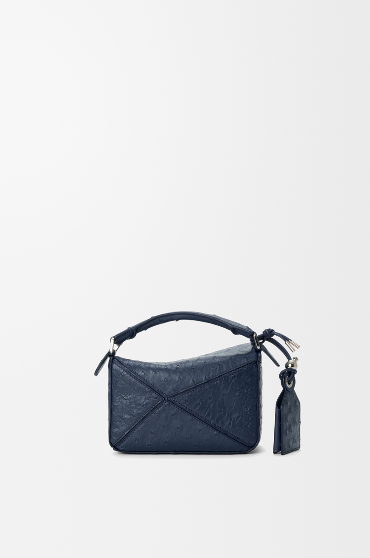 LOEWE Mini sac Featherlight Puzzle en cuir d'autruche Bleu Marine Profond