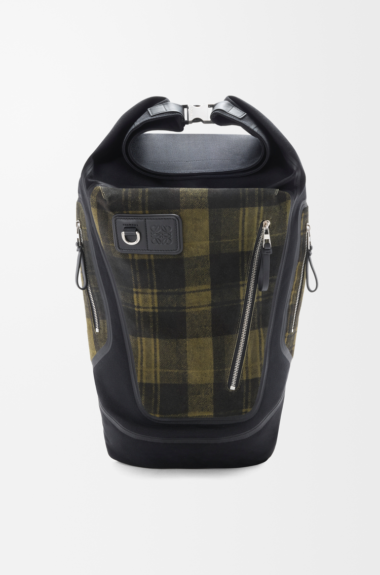 LOEWE Flex roll-top backpack in canvas and brushed suede Khaki/Black