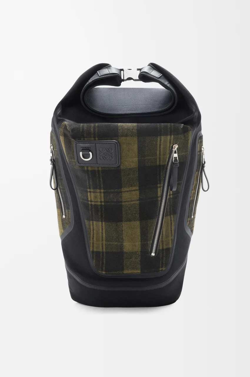 Flex roll-top backpack in canvas and brushed suede