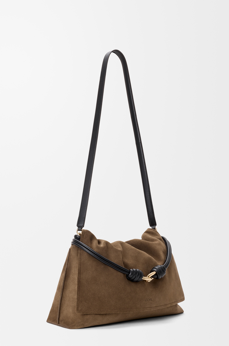 LOEWE Medium Flamenco Flap bag in suede Brownish Green/Black