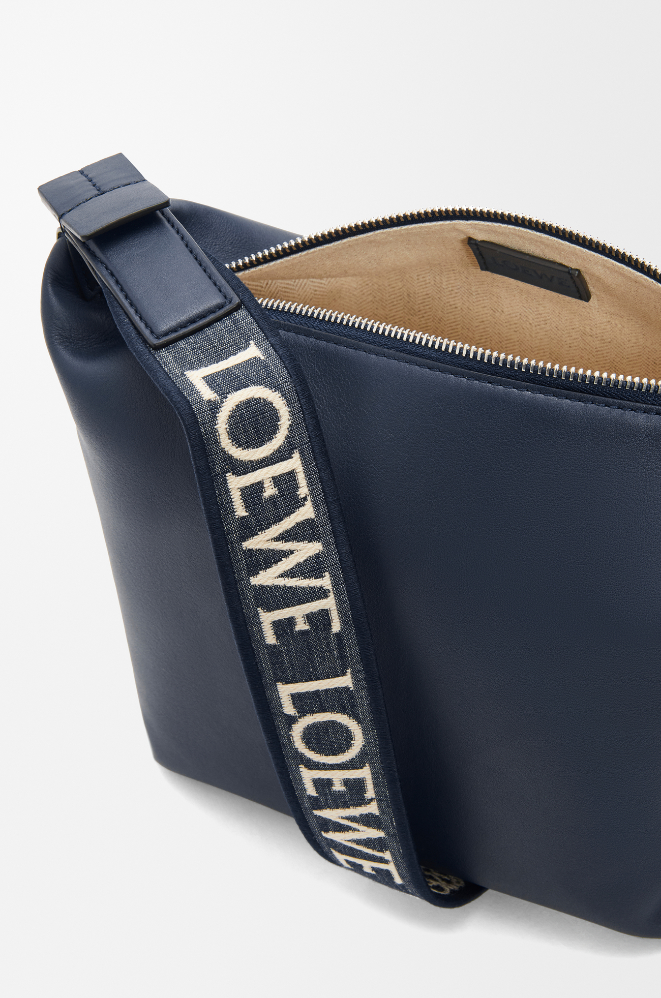 LOEWE Small Cubi crossbody bag in supple smooth calfskin and jacquard Deep Navy plp_rd