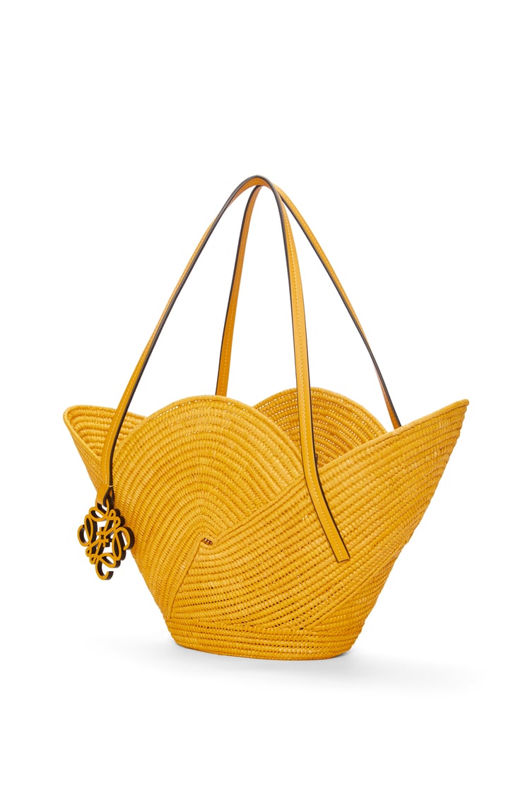 LOEWE Petal basket bag in raffia and calfskin Ochre