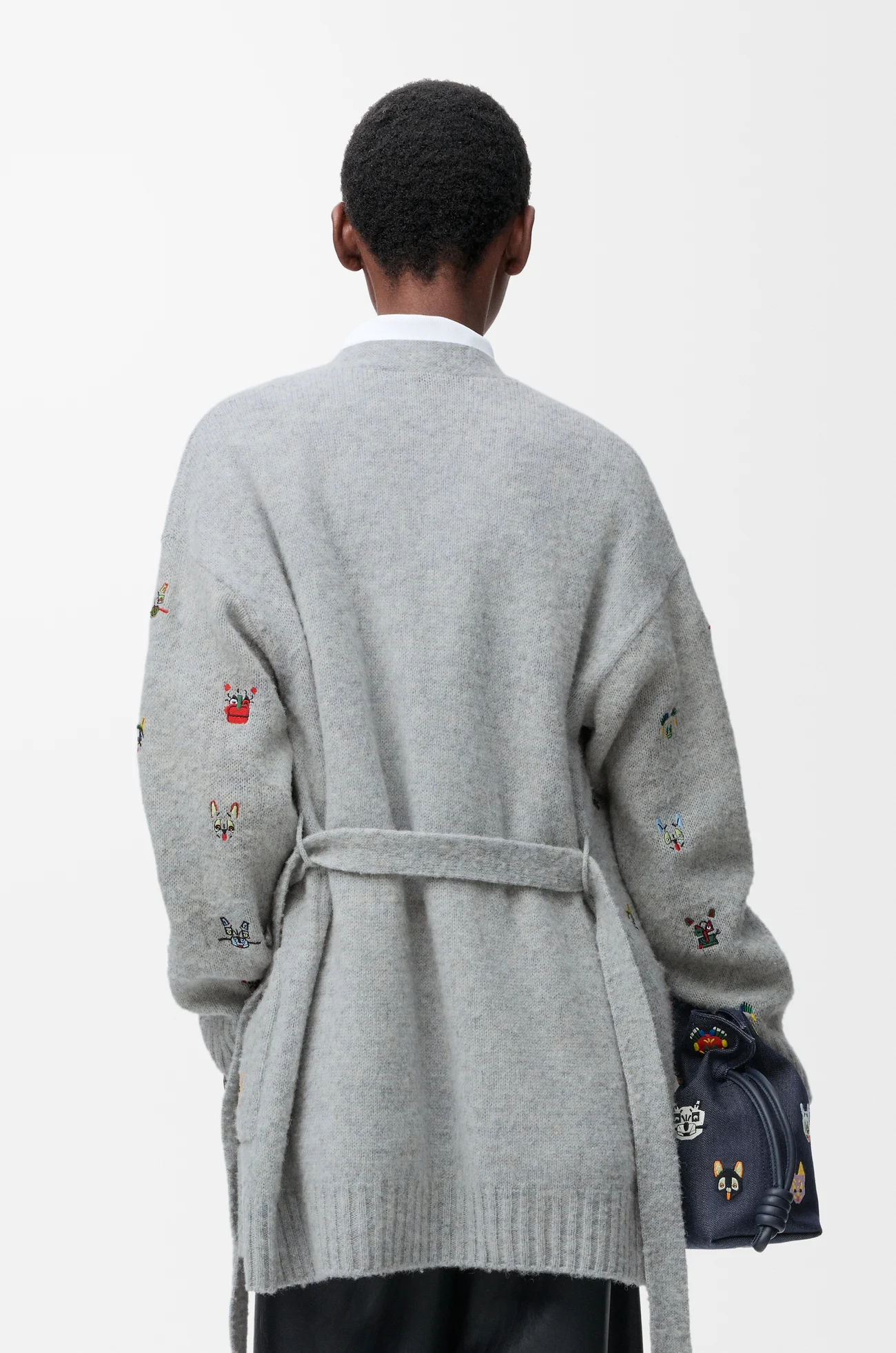 LOEWE Cárdigan con cinturón en lana Gris/Multicolor