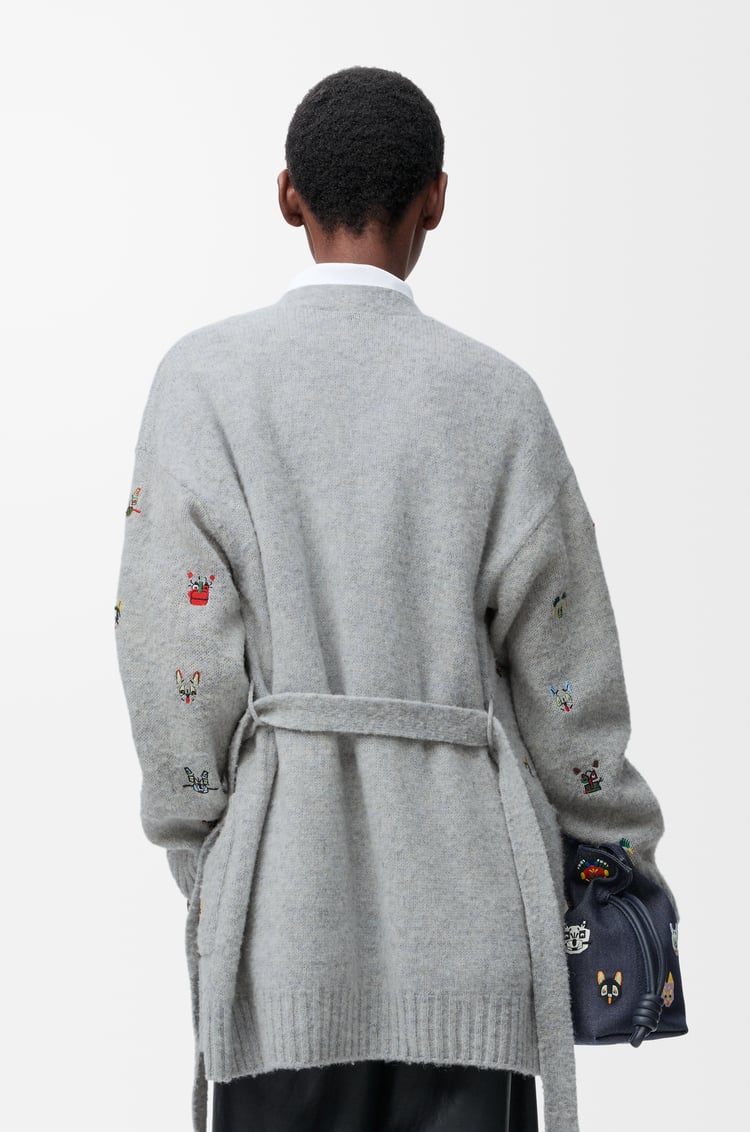 LOEWE Cárdigan con cinturón en lana Gris/Multicolor