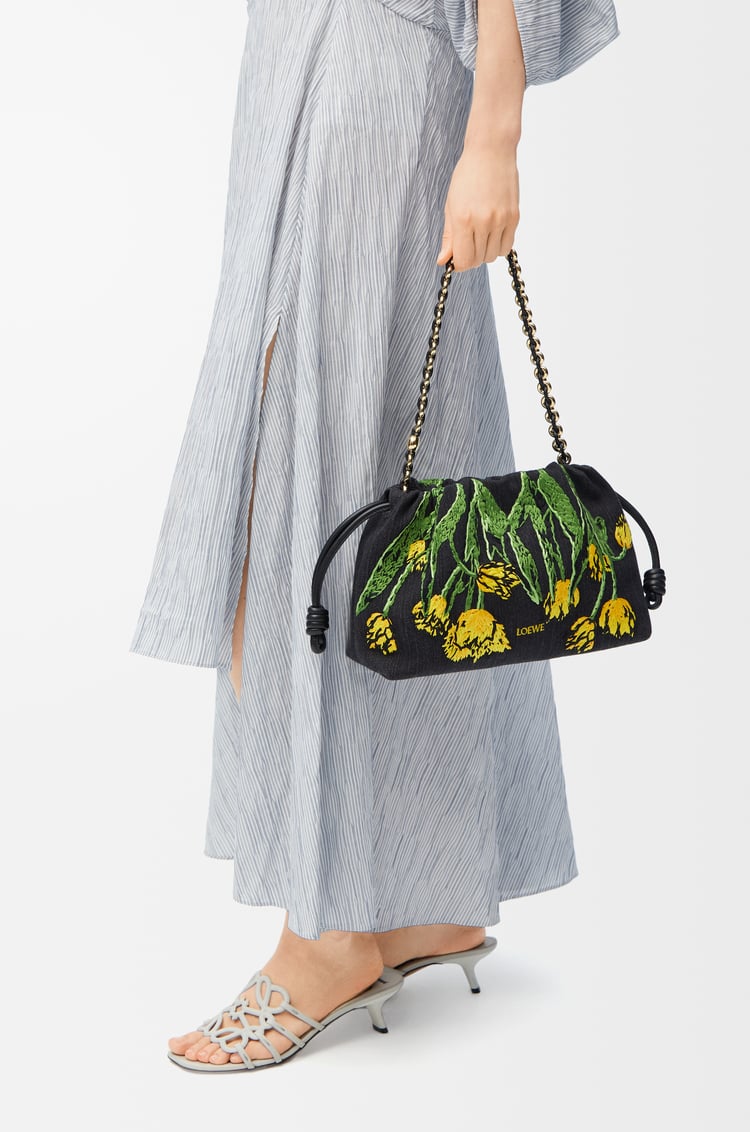 LOEWE Medium Flamenco purse in embroidered denim Black