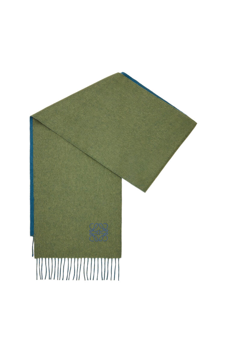 LOEWE Bicolour scarf in wool and cashmere Khaki Green/Blue