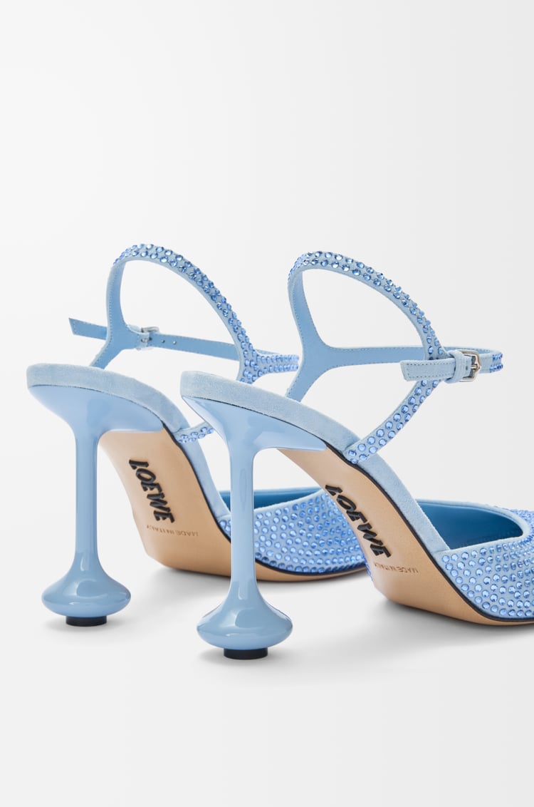 LOEWE Toy ankle strap pump in rhinestone-embellished suede Baby Blue