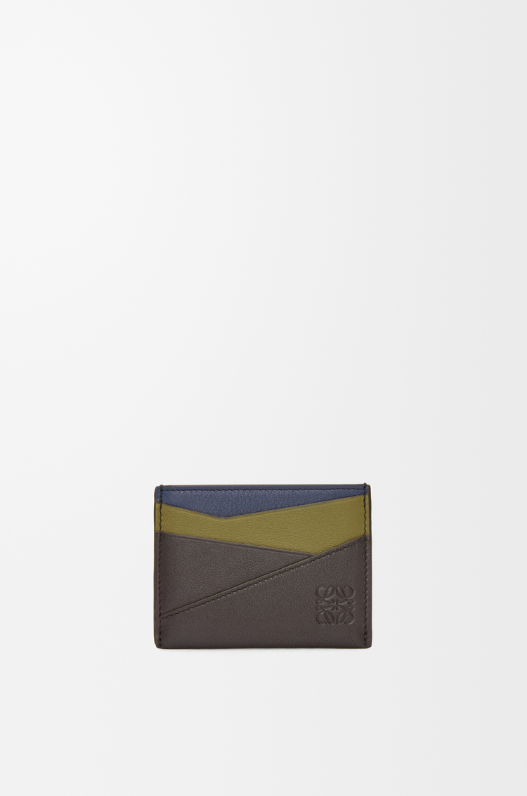 LOEWE Portacarte Puzzle semplice in pelle di vitello classica Oliva/Marrone Scuro