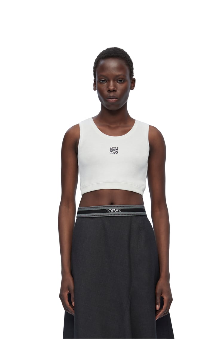 LOEWE Cropped Anagram tank top in cotton White/Navy Blue