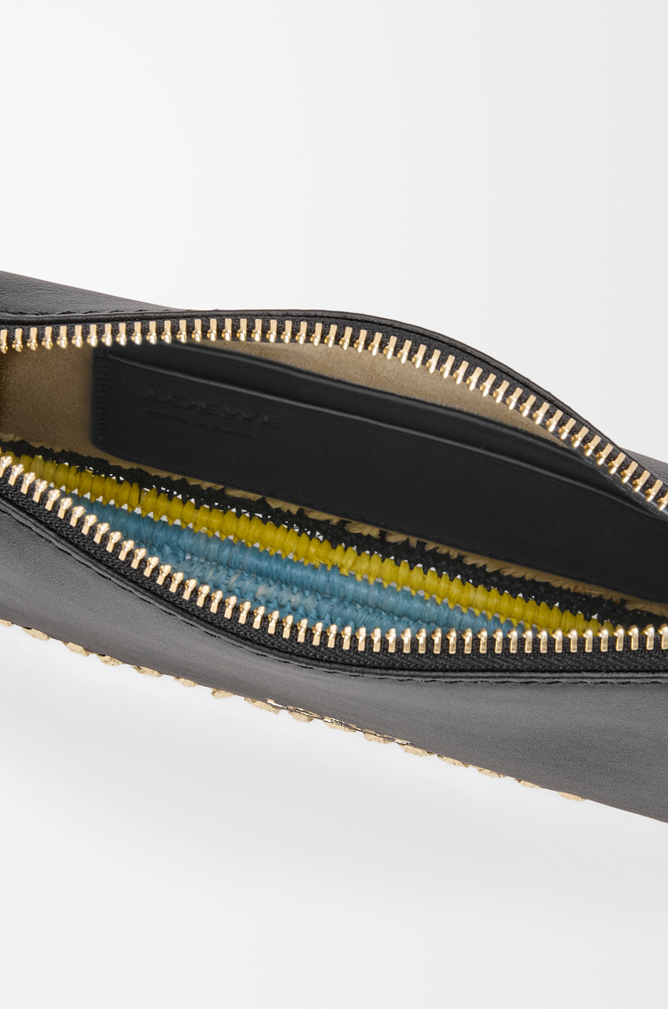 LOEWE 经典牛皮革和拉菲草 Rio 手拿包 黑色