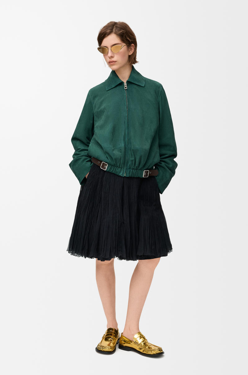 LOEWE Jacke mit Gürtel aus Ziegenveloursleder Grün
