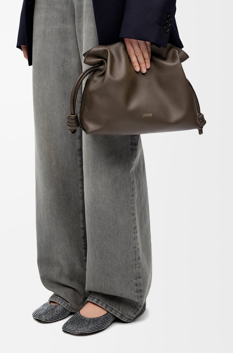 LOEWE Medium Flamenco clutch in nappa calfskin Chocolate