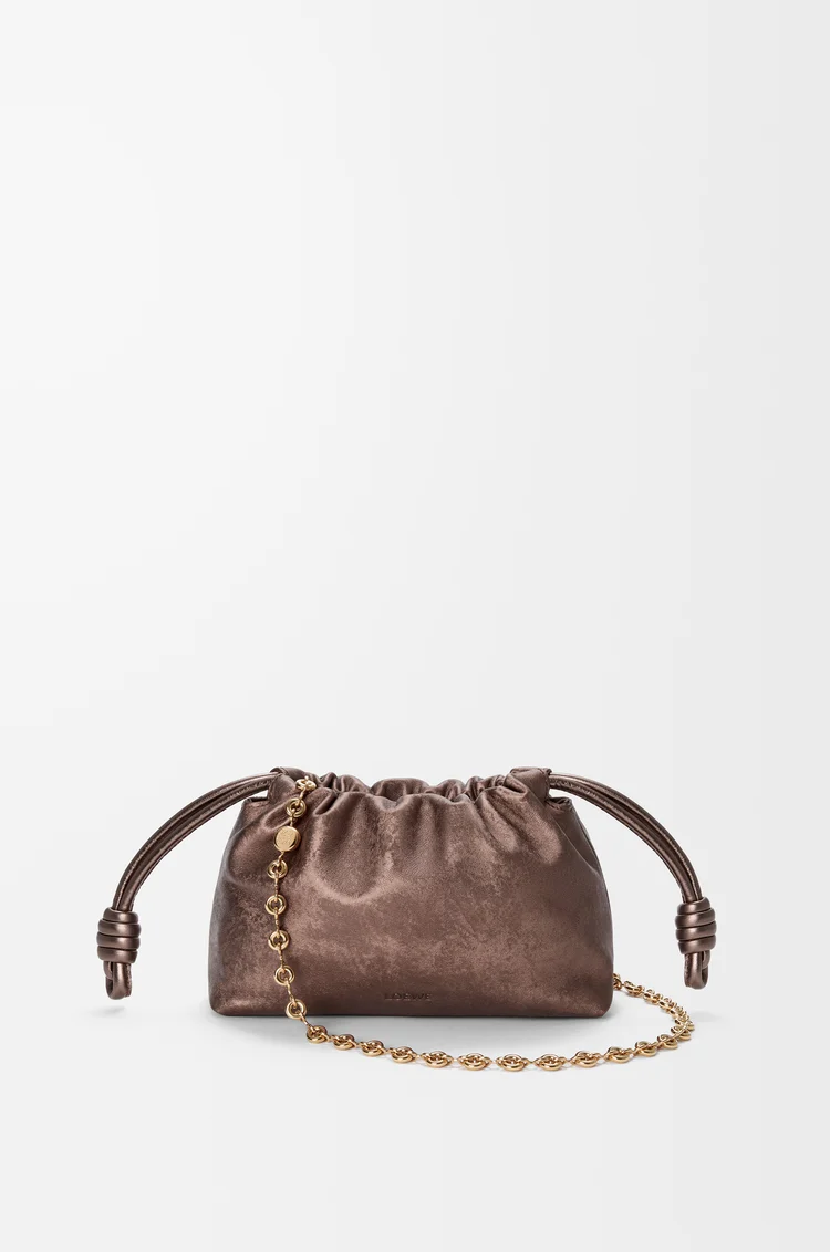 LOEWE Borsa Flamenco Purse in pelle di vitello stampata moiré Bronzo