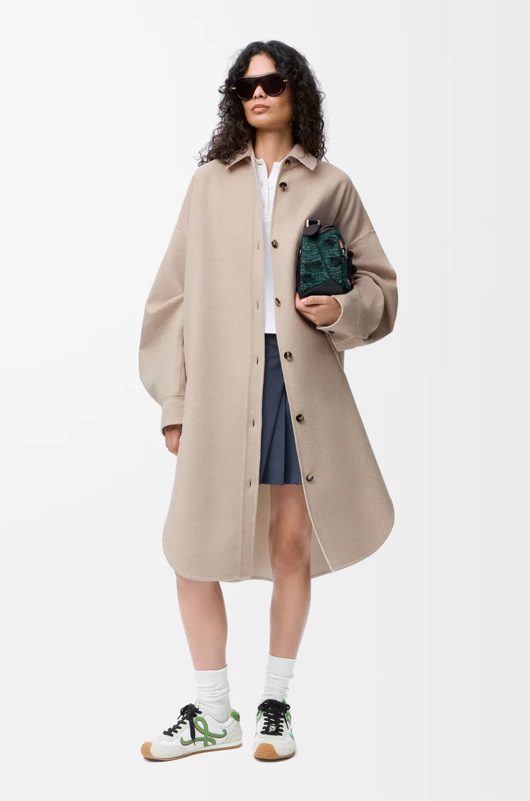LOEWE Coat in wool and cashmere Sandstone/White